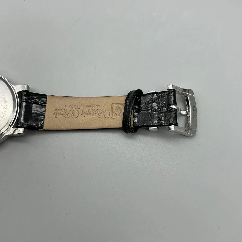 Victoria Wieck B9655 Womens Watch 38mm Silver Tone Crystals Leather New Battery